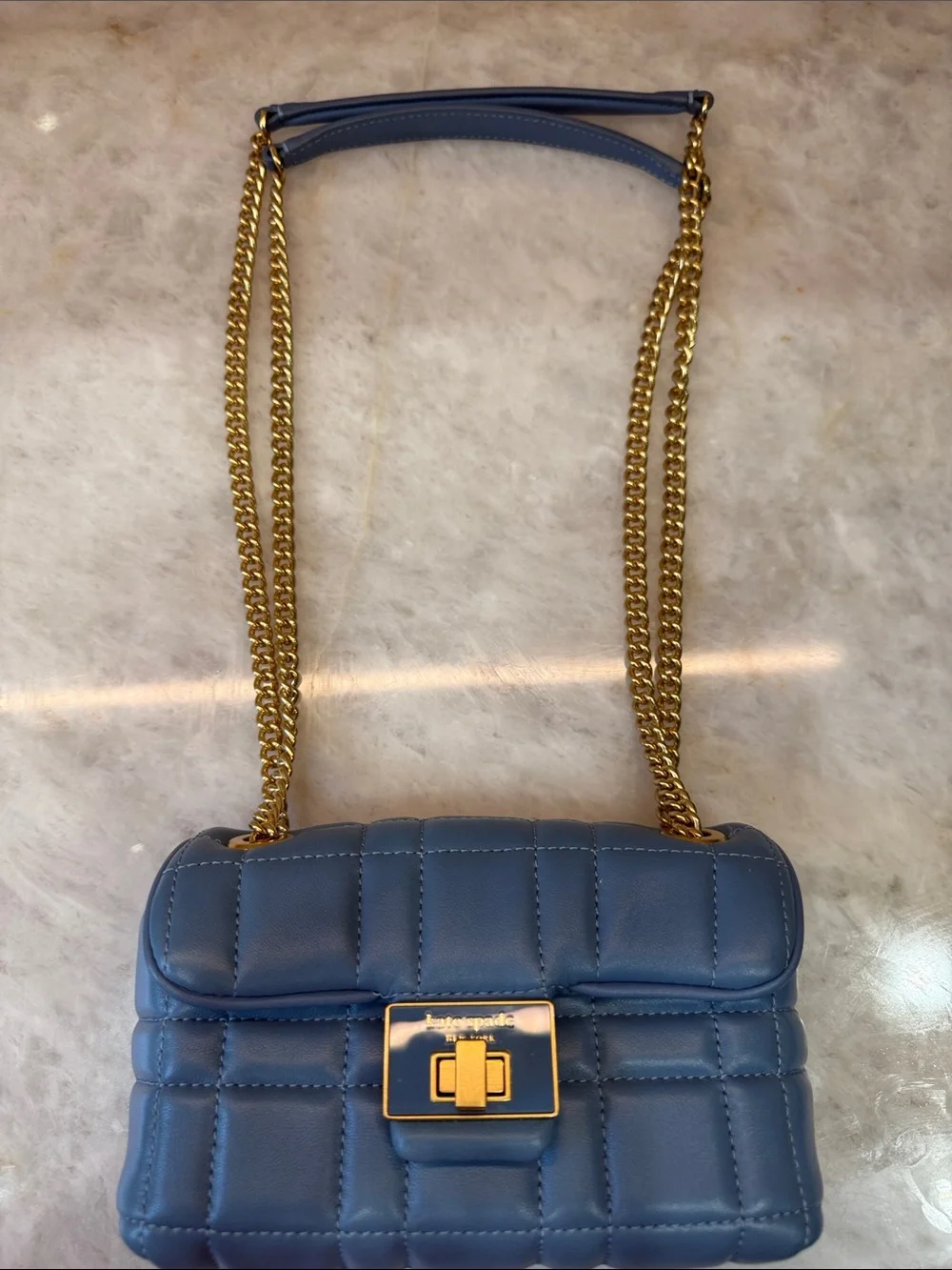 Kate Spade New York Evelyn Quilted Small Convertible Shoulder Bag Manta Blue.